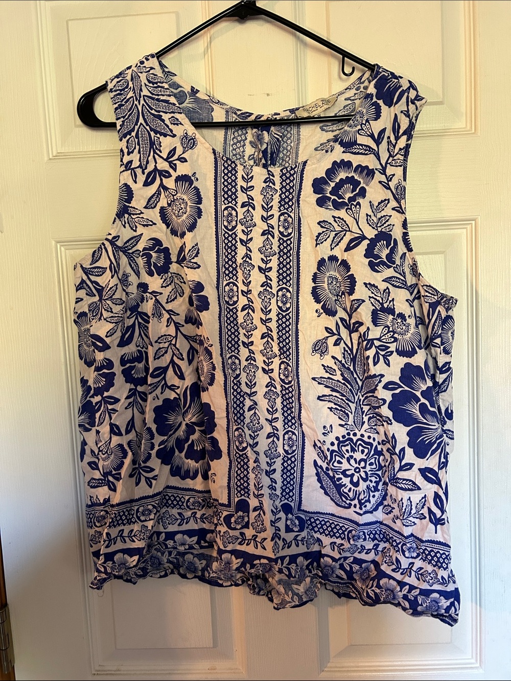 Rachel Zoe White Tank Top with Blue Floral Print